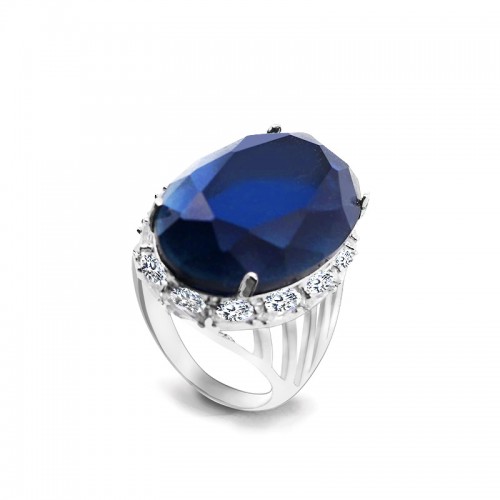 ANELLO OVALE IN VETRO BLU - ZY731760A33