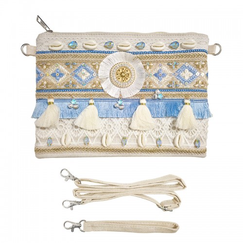 POCHETTE MARE BOHO-CHIC CON CONCHIGLIE E DETTAGLI AZZURRI - YY25200C663