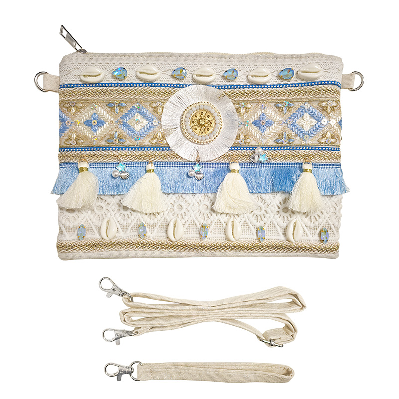 POCHETTE MARE BOHO-CHIC MEDITERRANEA CON CONCHIGLIE E DETTAGLI AZZURRI - YY25200C663