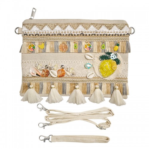 POCHETTE MARE BOHO-CHIC TROPICALE CON FRUTTA E CONCHIGLIE - YY25208C658