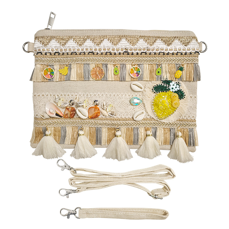 POCHETTE MARE BOHO-CHIC TROPICALE CON FRUTTA E CONCHIGLIE - YY25208C658