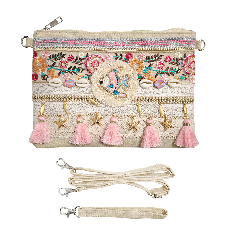 POCHETTE MARE BOHO-CHIC CON PESCE E DETTAGLI ROSA - YY25208C659