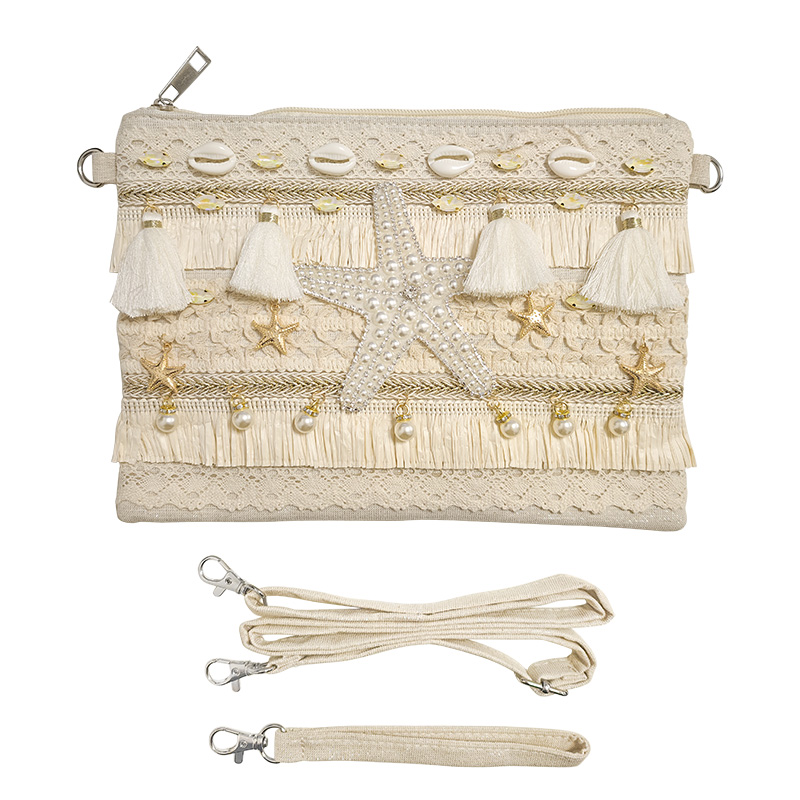 POCHETTE MARE BOHO-CHIC CON PERLE E STELLE MARINE - YY25208C660