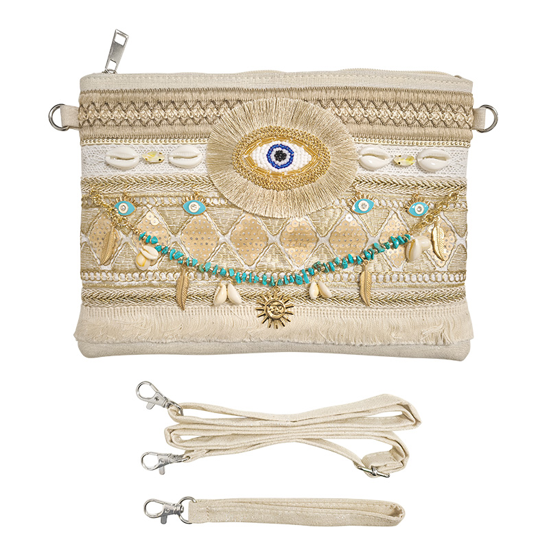 POCHETTE MARE BOHO-CHIC CON OCCHIO PORTAFORTUNA E CONCHIGLIE - YY25208C662
