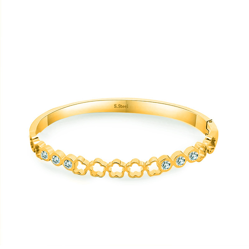 BRACCIALE RIGIDO CON FIORI TRAFORATI E PUNTI LUCE - DH2572B483 BRACCIALE RIGIDO CON FIORI TRAFORATI E PUNTI LUCE - DH2572B483