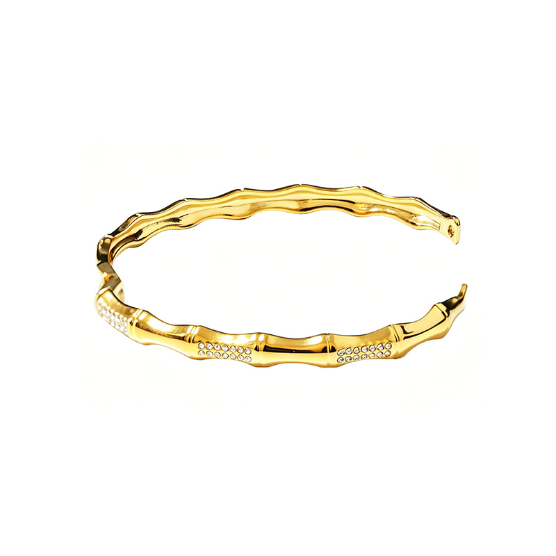 BRACCIALE RIGIDO EFFETTO BAMBÙ CON STRASS - DH2588B484