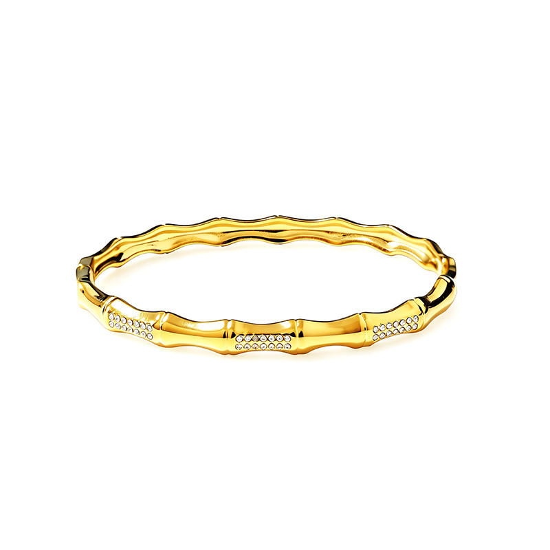 BRACCIALE RIGIDO EFFETTO BAMBÙ CON STRASS - DH2588B484