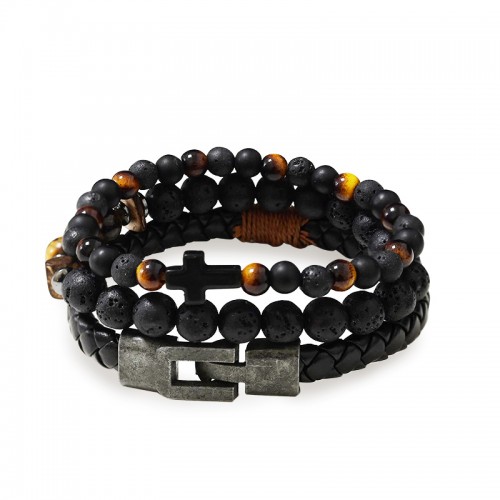 SET DI 3 BRACCIALI DA UOMO CON PIETRE - DS2444B924