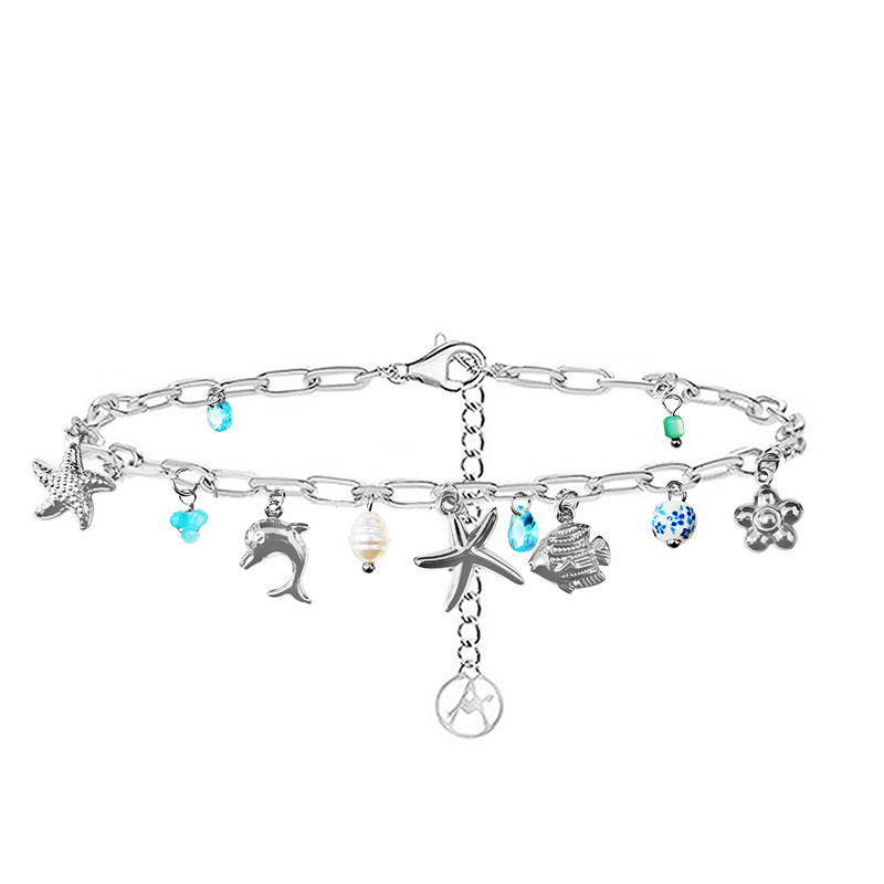 BRACCIALE A CATENA CON CHARMS MARINI E PERLINE COLORATE - FFJ25100C598