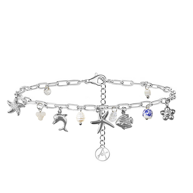 BRACCIALE A CATENA CON CHARMS MARINI E PERLINE COLORATE - FFJ25100C598