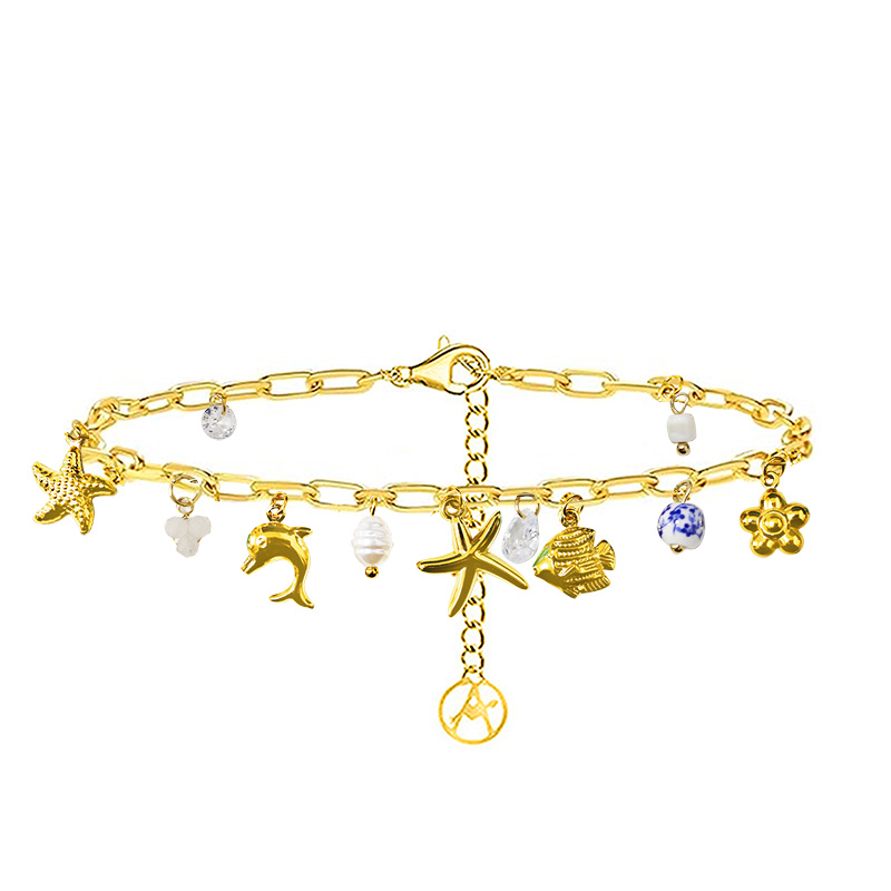 BRACCIALE A CATENA CON CHARMS MARINI E PERLINE COLORATE - FFJ25100C598