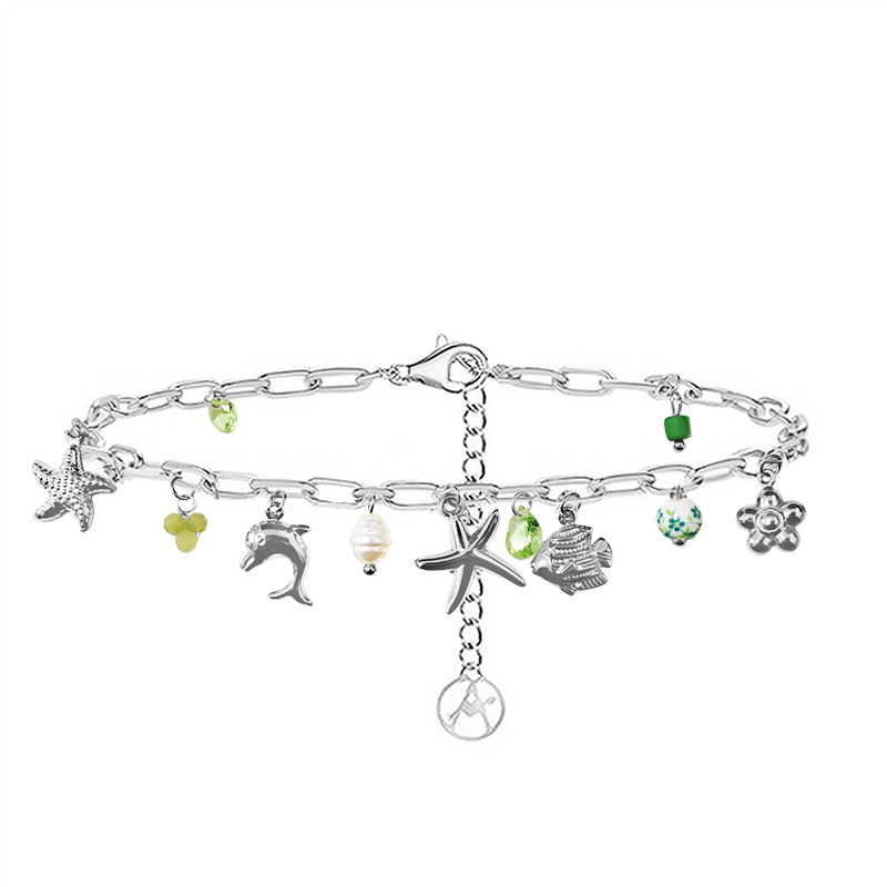 BRACCIALE A CATENA CON CHARMS MARINI E PERLINE COLORATE - FFJ25100C598