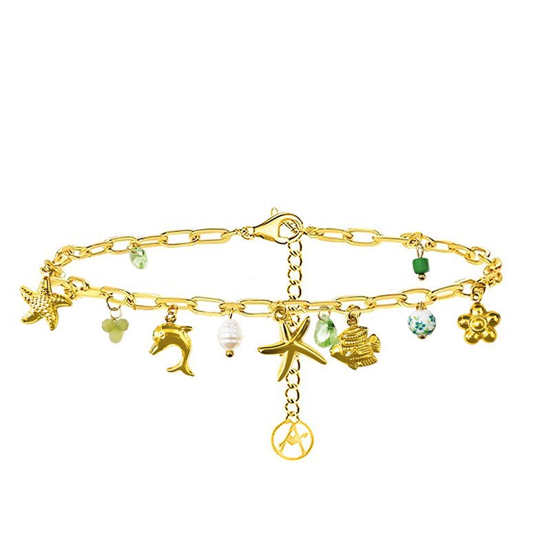 BRACCIALE A CATENA CON CHARMS MARINI E PERLINE COLORATE - FFJ25100C598