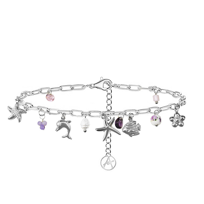 BRACCIALE A CATENA CON CHARMS MARINI E PERLINE COLORATE - FFJ25100C598