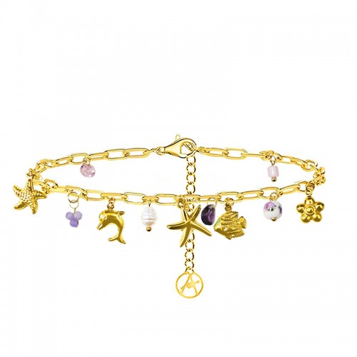 BRACCIALE A CATENA CON CHARMS MARINI E PERLINE COLORATE - FFJ25100C598