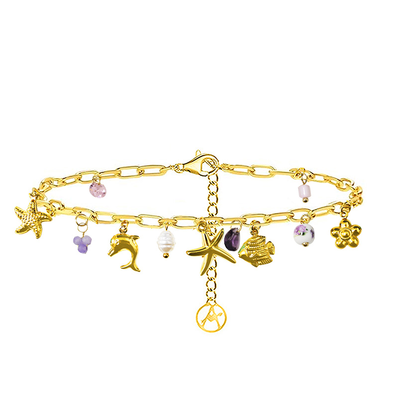BRACCIALE A CATENA CON CHARMS MARINI E PERLINE COLORATE - FFJ25100C598