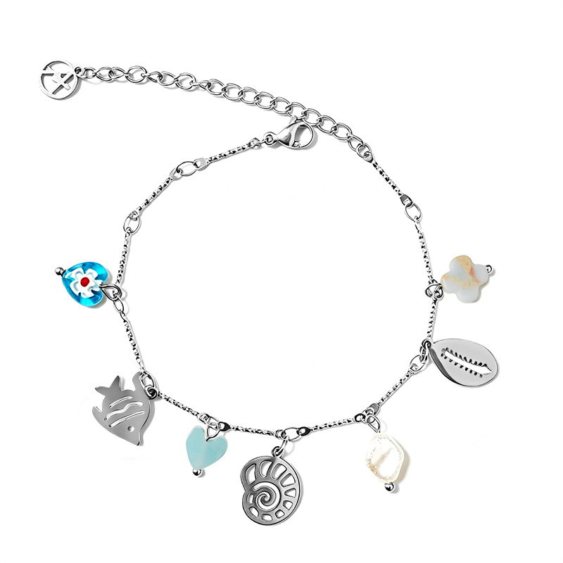 BRACCIALE A CATENA CON CHARMS MARINI E PERLINE COLORATE - FFJ2568C614