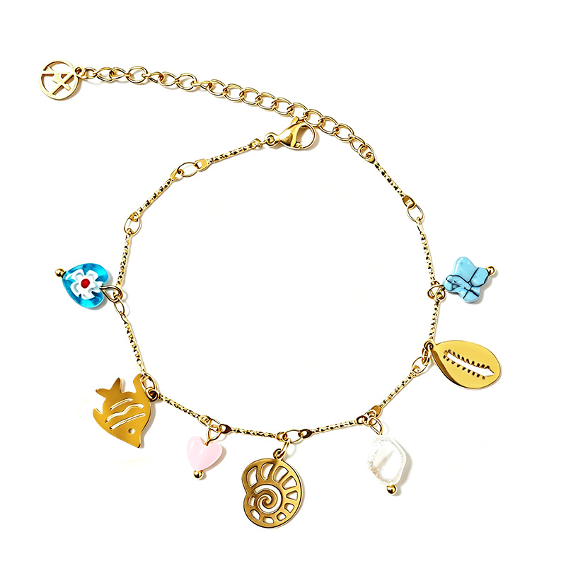 BRACCIALE A CATENA CON CHARMS MARINI E PERLINE COLORATE - FFJ2568C614