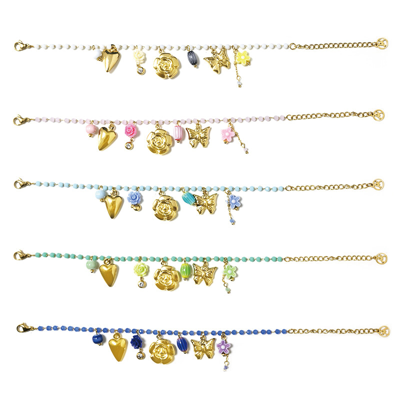 BRACCIALE DI PERLINE COLORATE E CHARMS NATURALI - FFJ25784C616