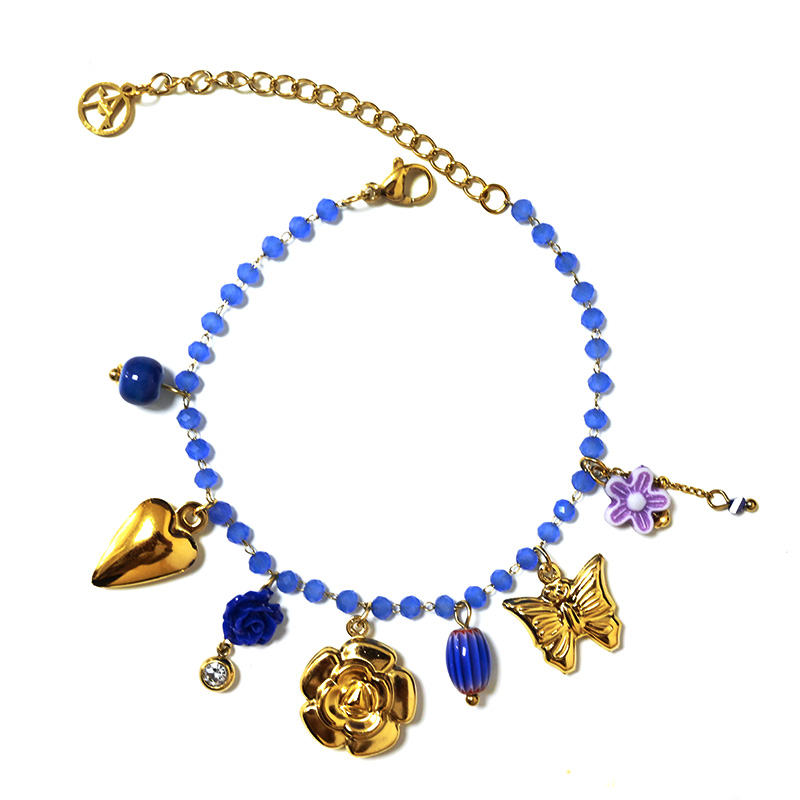 BRACCIALE DI PERLINE COLORATE E CHARMS NATURALI - FFJ25784C616