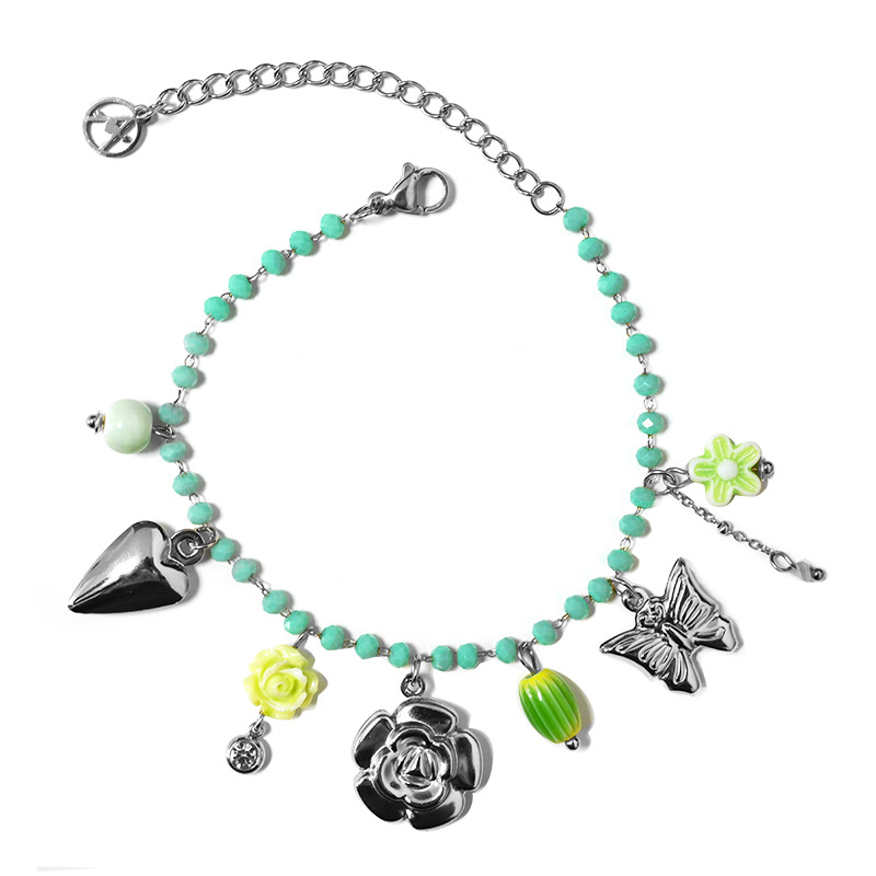 BRACCIALE DI PERLINE COLORATE E CHARMS NATURALI - FFJ25784C616