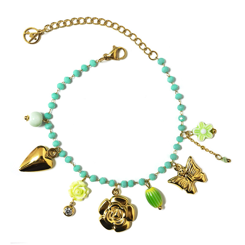 BRACCIALE DI PERLINE COLORATE E CHARMS NATURALI - FFJ25784C616