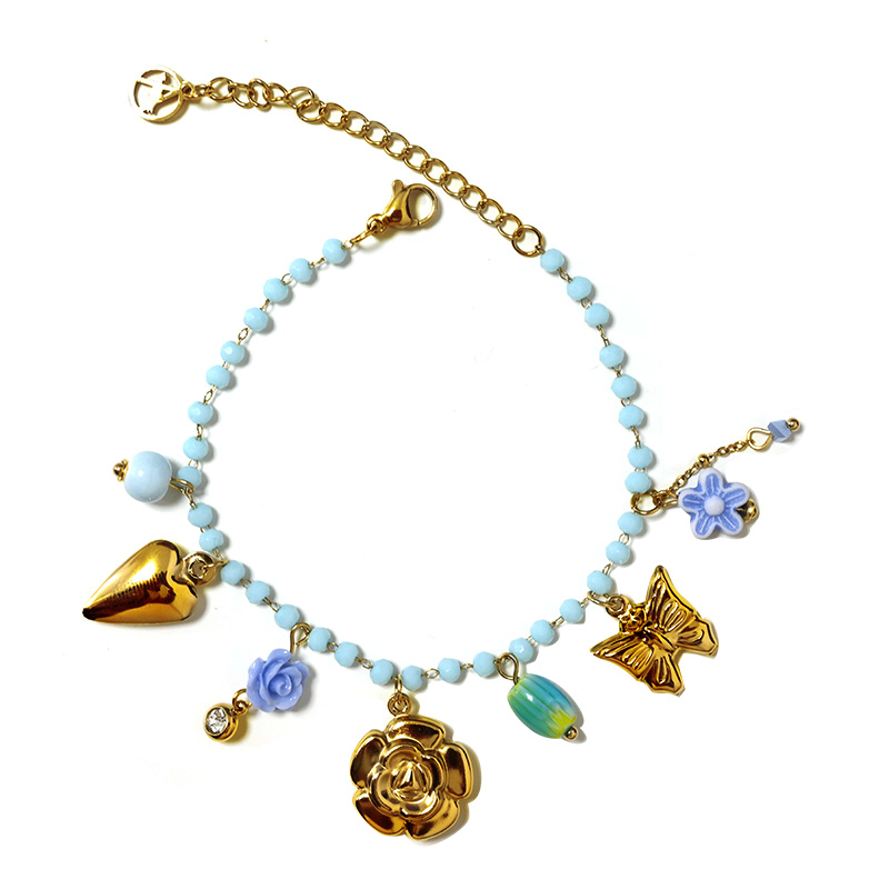 BRACCIALE DI PERLINE COLORATE E CHARMS NATURALI - FFJ25784C616