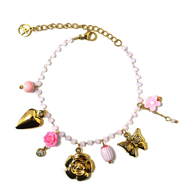 BRACCIALE DI PERLINE COLORATE E CHARMS NATURALI - FFJ25784C616