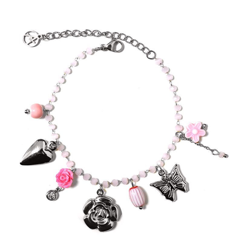 BRACCIALE DI PERLINE COLORATE E CHARMS NATURALI - FFJ25784C616