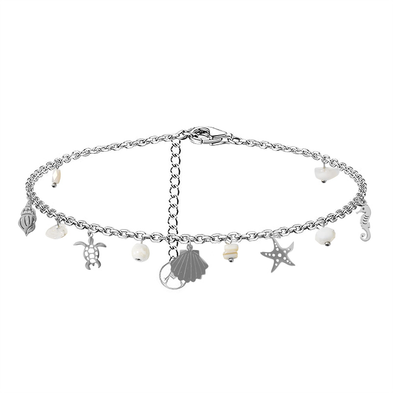 BRACCIALE A CATENA CON CHARMS MARINI E PERLINE COLORATE - FFJ25864C612