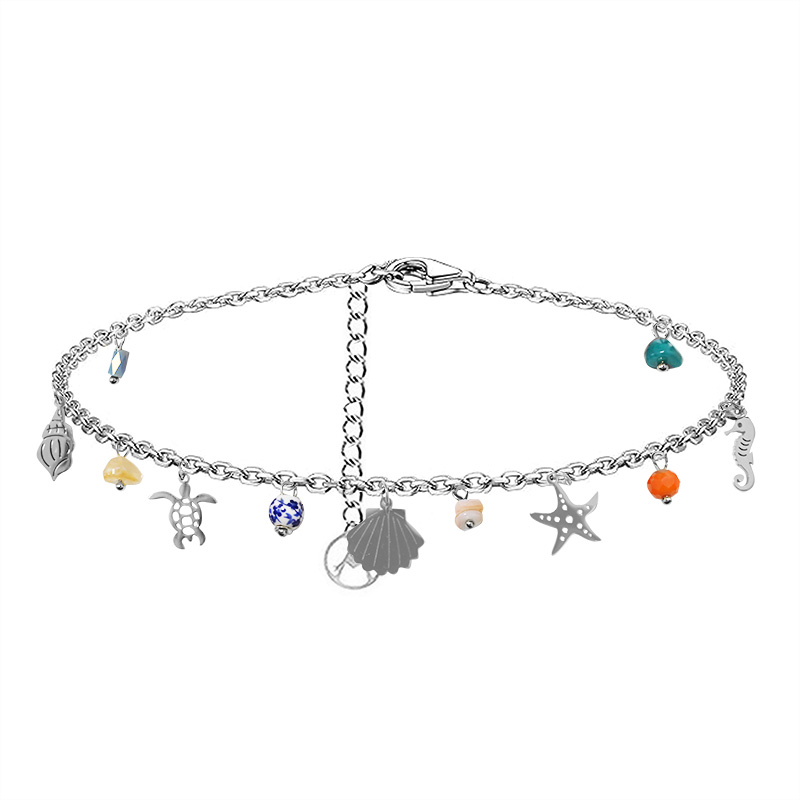 BRACCIALE A CATENA CON CHARMS MARINI E PERLINE COLORATE - FFJ25864C612