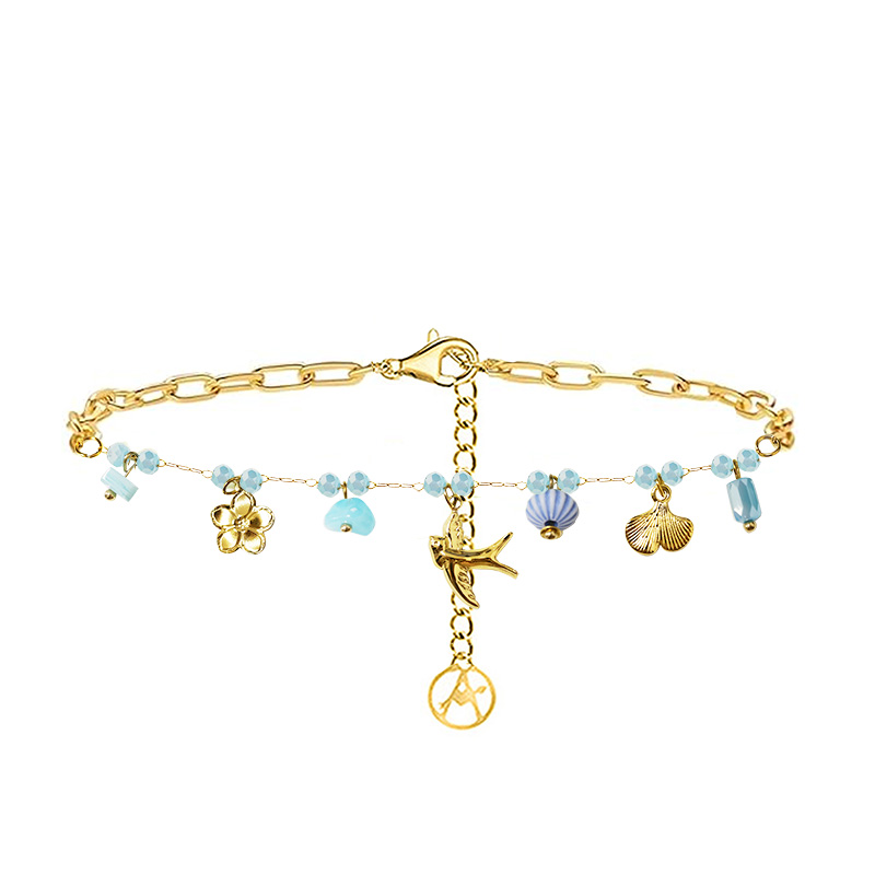 BRACCIALE A CATENA CON PERLINE COLORATE E CHARMS NATURALI - FFJ25944C610