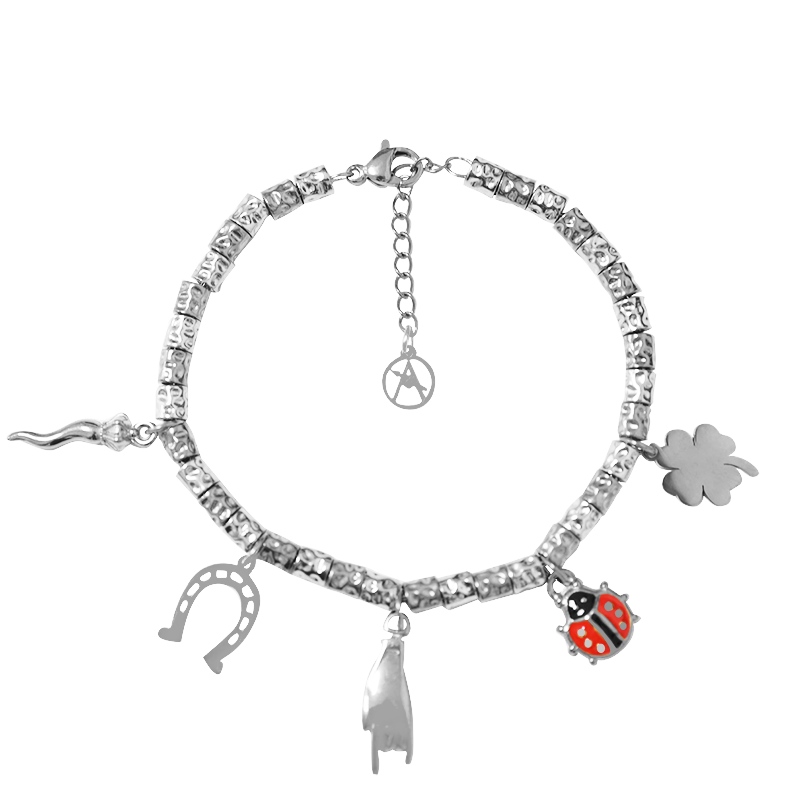 BRACCIALE PEPITA CON CHARMS PORTAFORTUNA & MANO CORNA - FJ24116B875 BRACCIALE PEPITA CON CHARMS PORTAFORTUNA & MANO CORNA - FJ24116B875