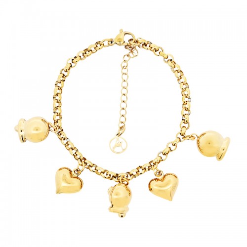 BRACCIALE A CATENA CON CHARMS CAMPANELLO E CUORE - FJ2484B731