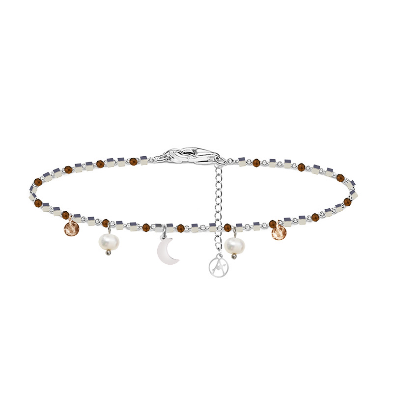 BRACCIALE DI PERLINE CON CIONDOLI LUNA & PERLA E ZIRCONE - JN21924116D13