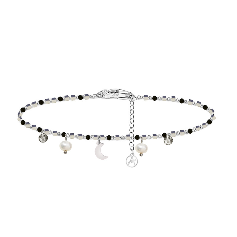BRACCIALE DI PERLINE CON CIONDOLI LUNA & PERLA E ZIRCONE - JN21924116D13