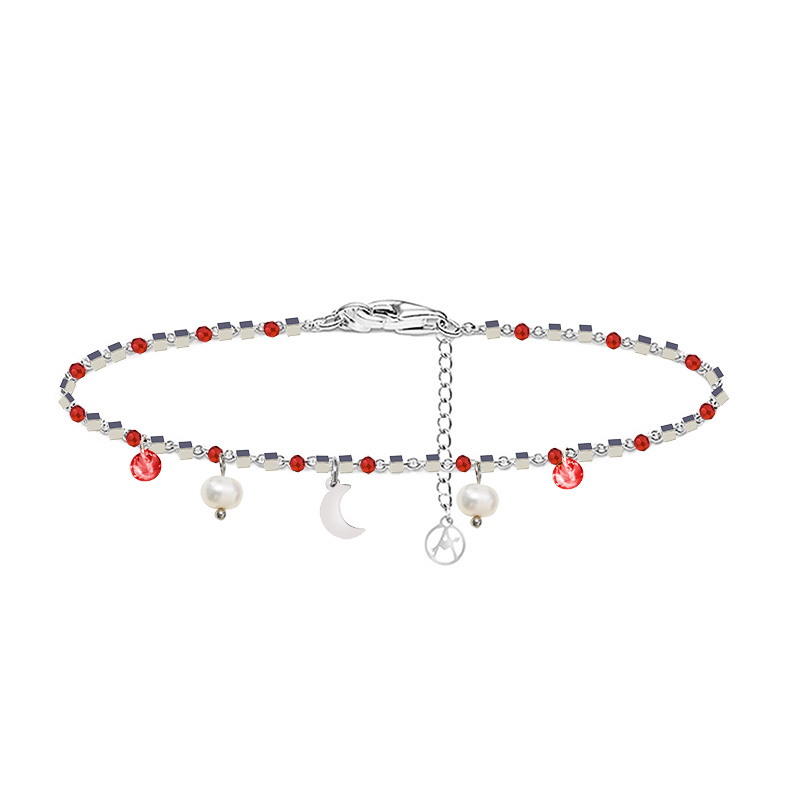 BRACCIALE DI PERLINE CON CIONDOLI LUNA & PERLA E ZIRCONE - JN21924116D13