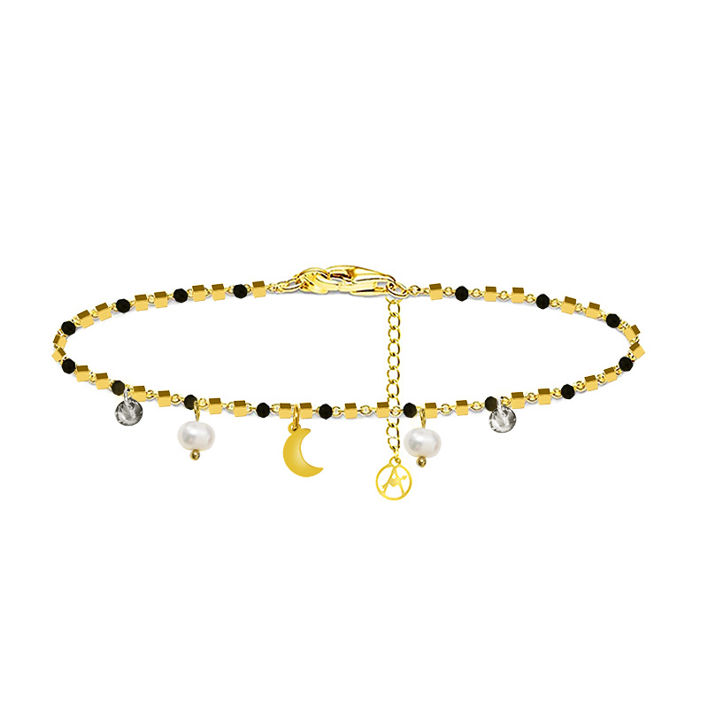 BRACCIALE DI PERLINE CON CIONDOLI LUNA & PERLA E ZIRCONE - JN21924116D13