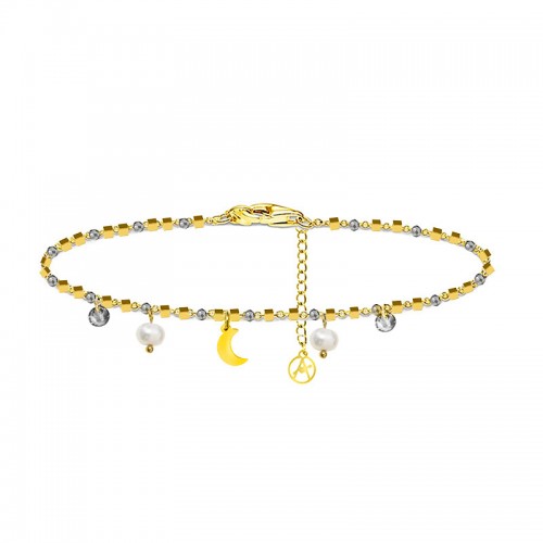 BRACCIALE DI PERLINE CON CIONDOLI LUNA & PERLA E ZIRCONE - JN21924116D13