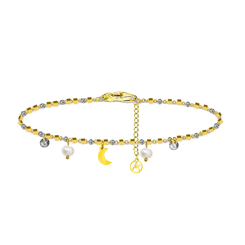 BRACCIALE DI PERLINE CON CIONDOLI LUNA & PERLA E ZIRCONE - JN21924116D13