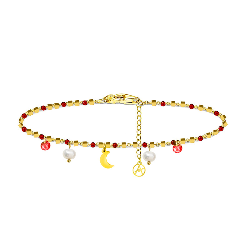 BRACCIALE DI PERLINE CON CIONDOLI LUNA & PERLA E ZIRCONE - JN21924116D13