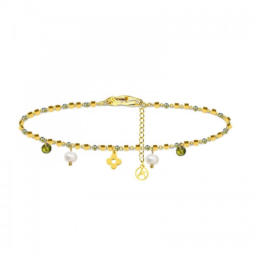 BRACCIALE DI PERLINE CON CIONDOLI QUADRIFOGLIO & PERLA E ZIRCONE - JN21924116D15