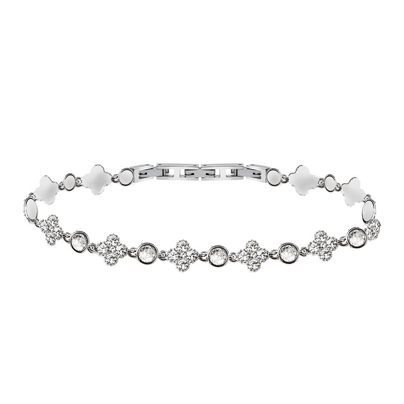 BRACCIALE ZIRCONE CON QUADRIFOGLI E PUNTI LUCE ALTERNATI - MY251816B461