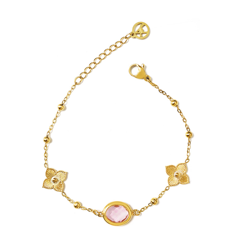 BRACCIALE CON QUADRIFOGLI E CRISTALLO OVALE COLORATO - MY25704C261