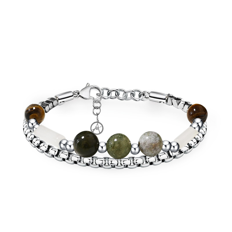 BRACCIALE UOMO DOPPIO FILO CON CATENA E PIETRE NATURALI - QGL2672C744/C745