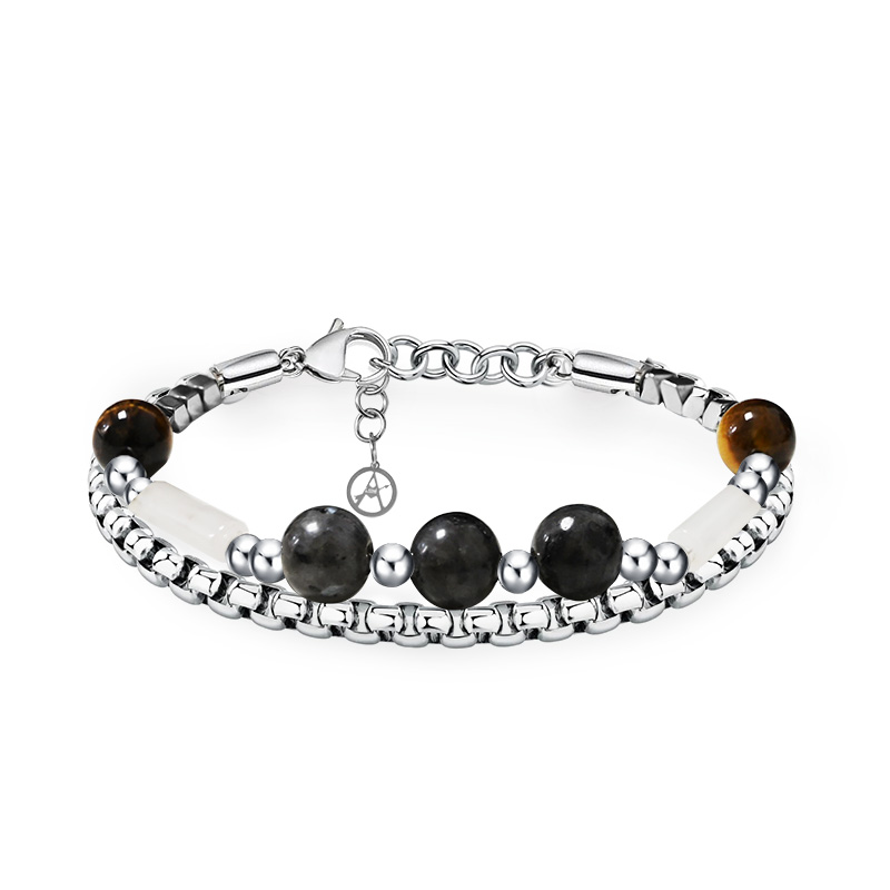BRACCIALE UOMO DOPPIO FILO CON CATENA E PIETRE NATURALI - QGL2672C744/C745