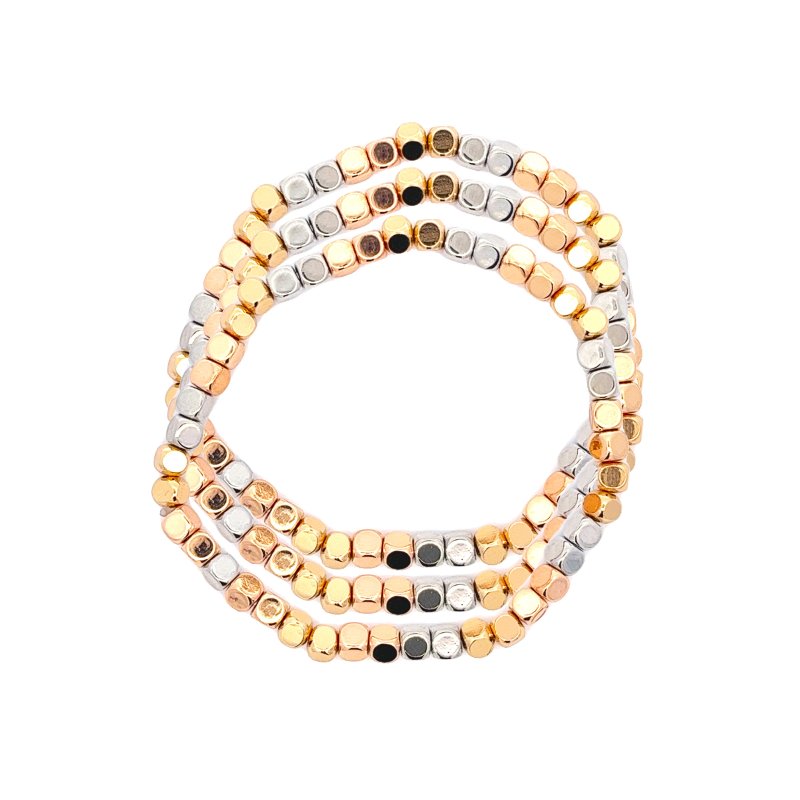 SET TRE BRACCIALI ELASTICI DI PERLINE CUBICHE - S12151G