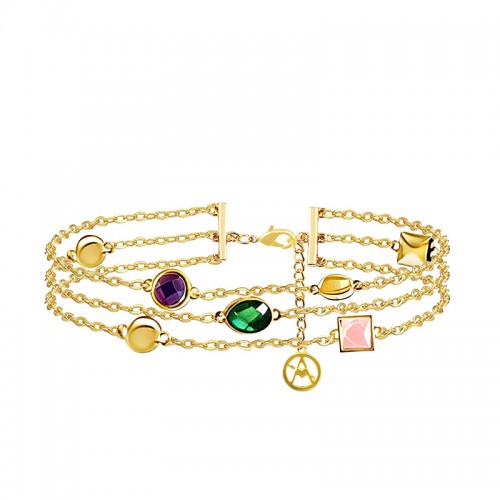 BRACCIALE A TRE FILI CON ELEMENTI GEOMETRICI E VETRO COLORATO - S16359G