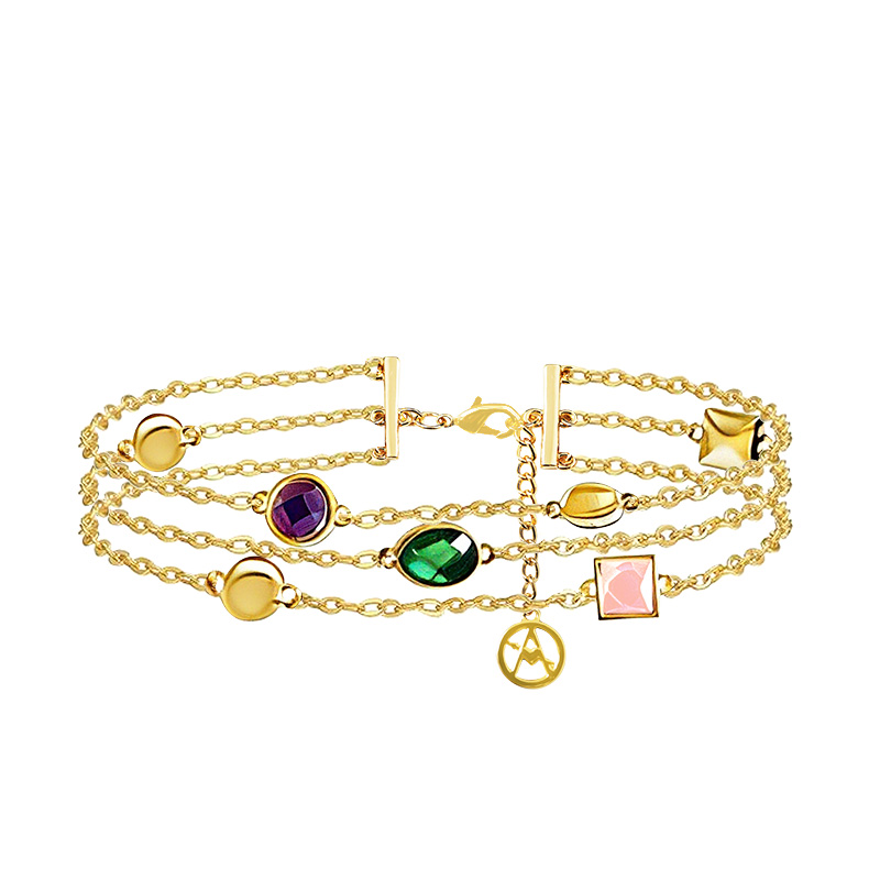 BRACCIALE A TRE FILI CON ELEMENTI GEOMETRICI E VETRO COLORATO - S16359G