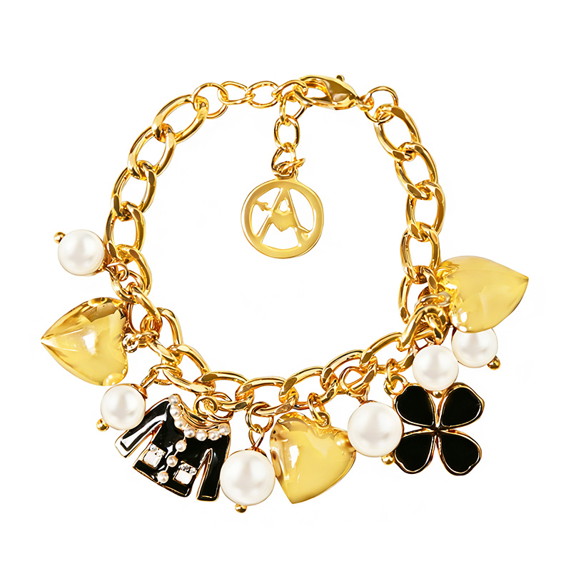 BRACCIALE MULTICHARMS CON PERLE E CUORI - S16362G